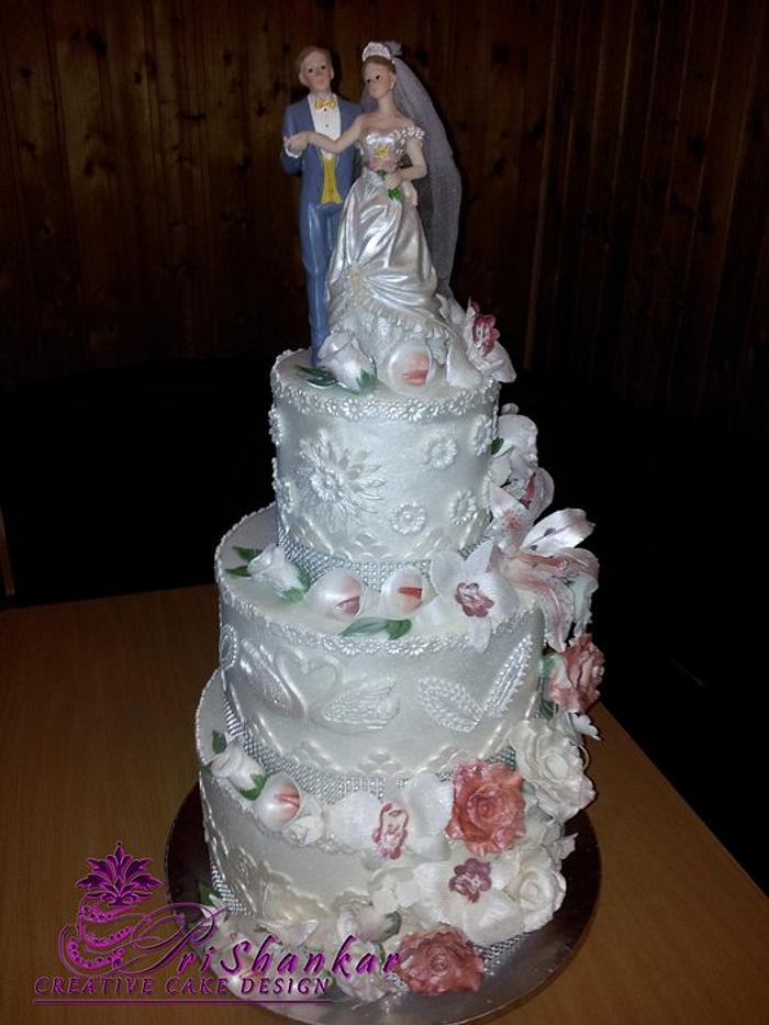 Pearl White Floral Wedding Cake