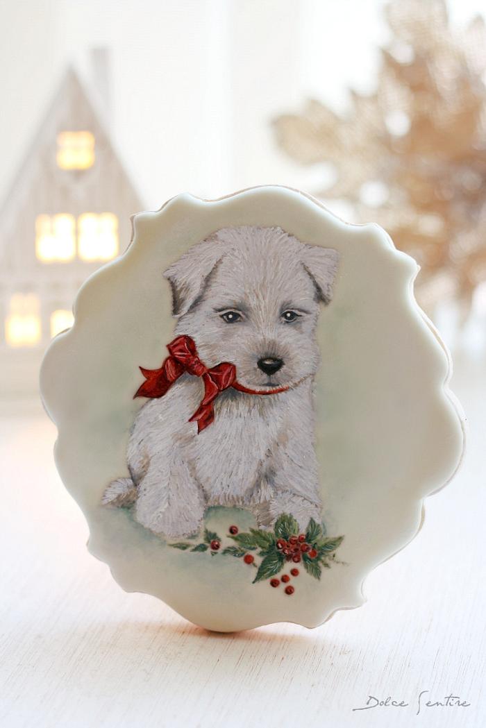 Christmas White Terrier Cookie