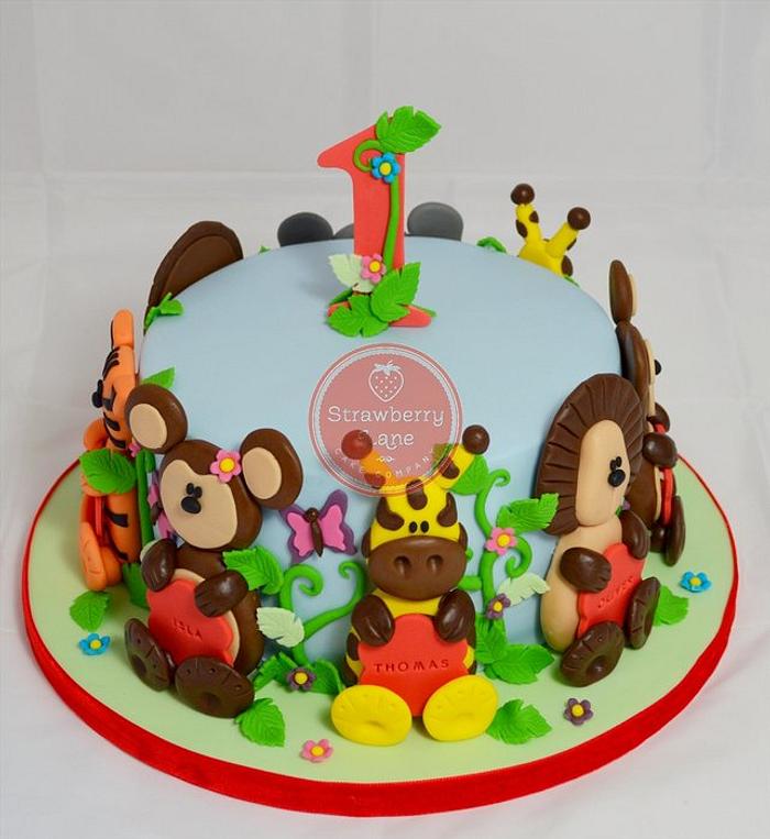 Jungle Animals 1st Birthday Cake