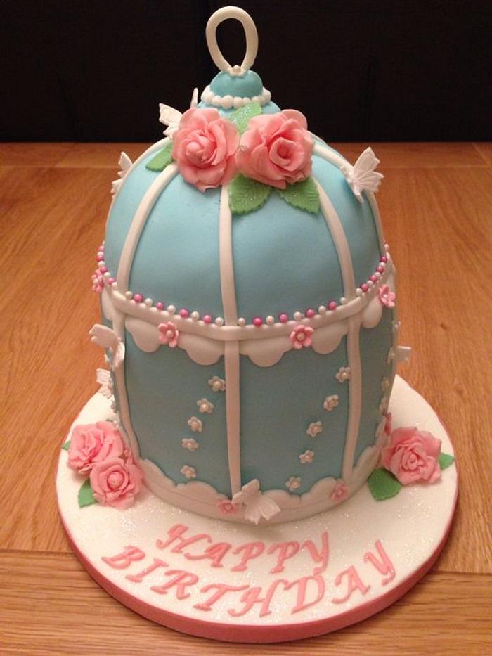 Birdcage cake with flowers & butterflies 