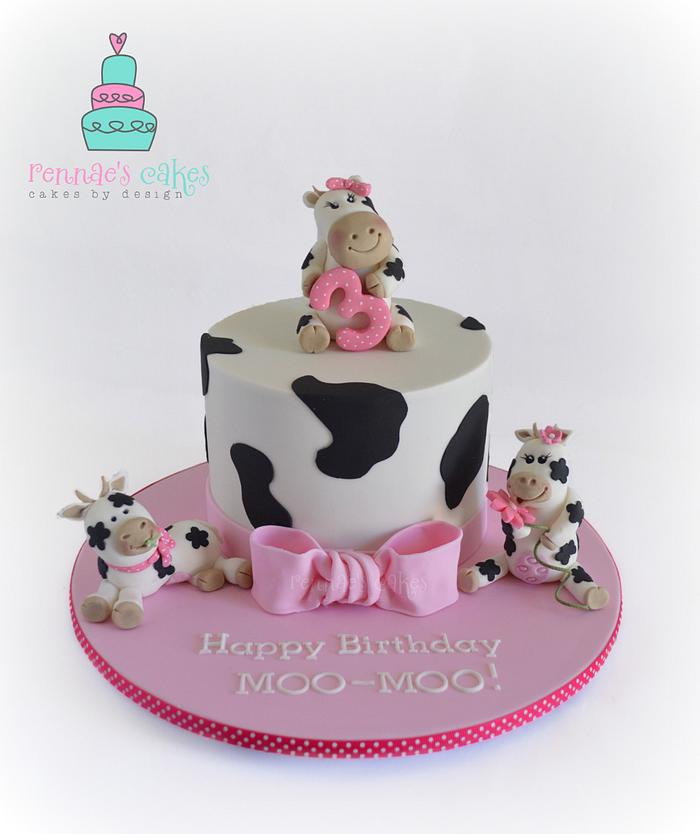 Simple fresh cream cow themed cake with fondant accents!! - CakesDecor