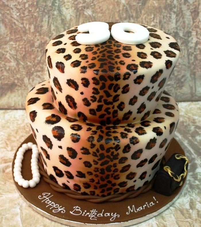 Leopard print topsy turvy cake