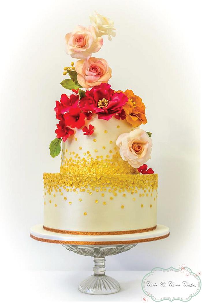 Gold Sequin Floral Cake
