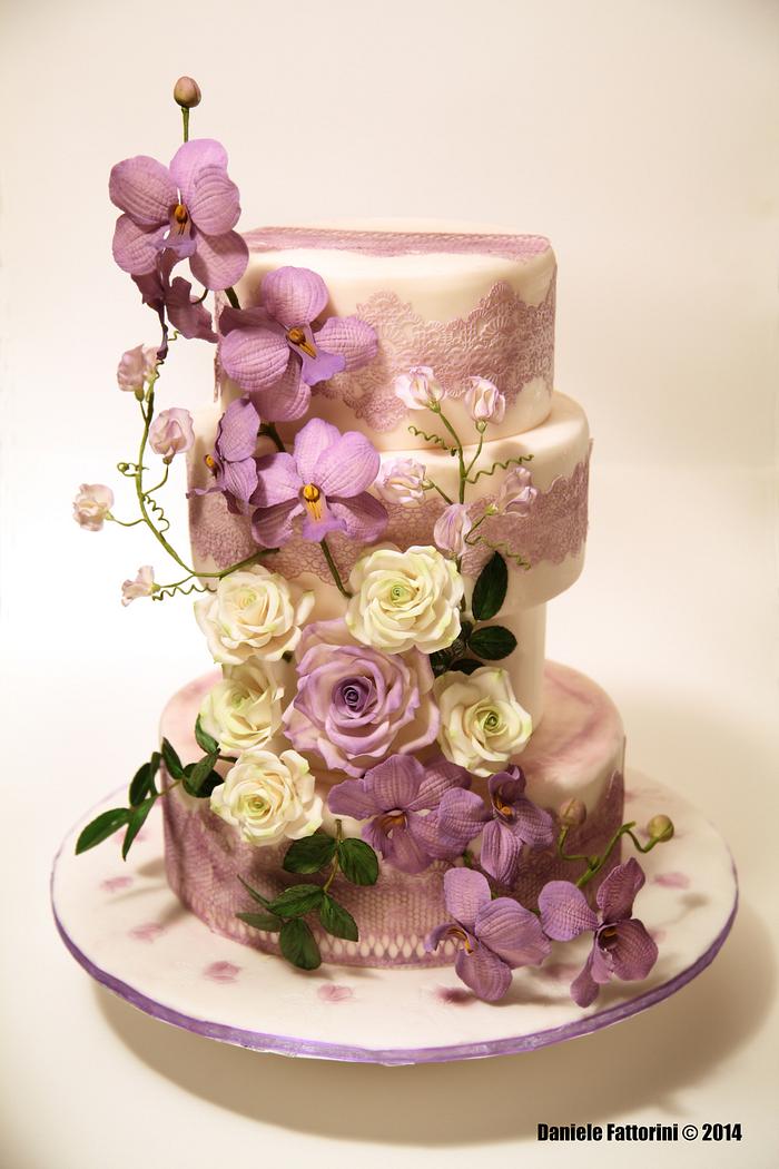 wedding cake with wanda orchids