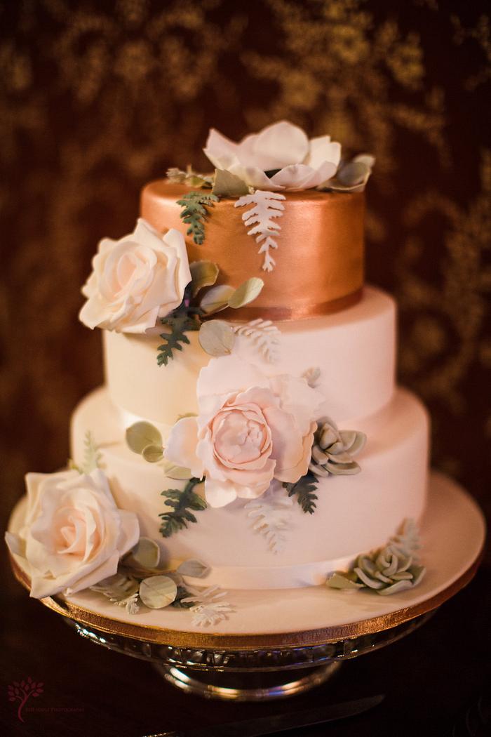 Rose gold and blush wedding cake