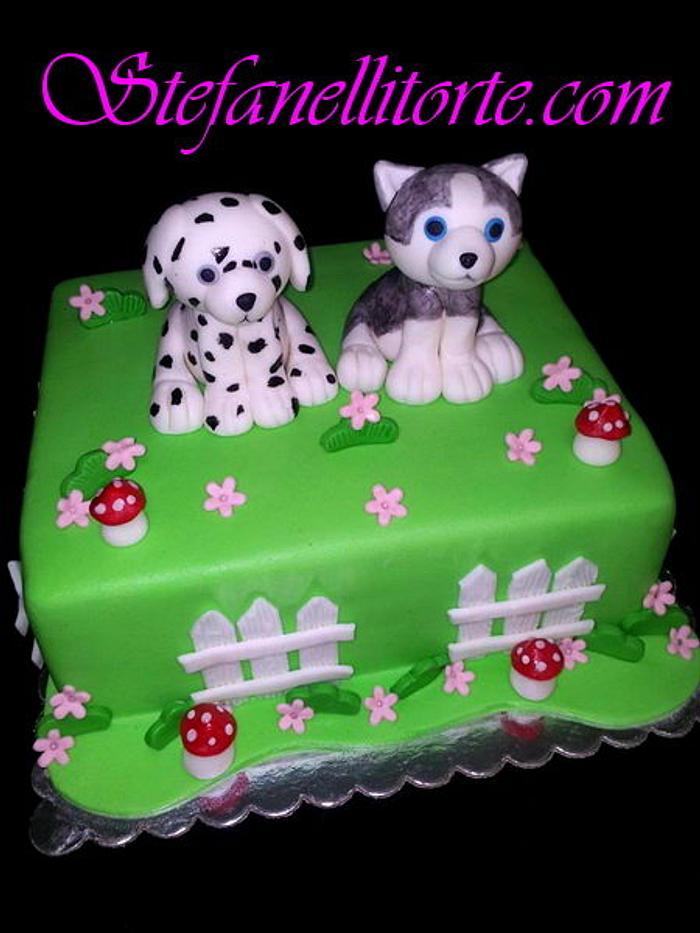 Dalmatian and husky puppy cake