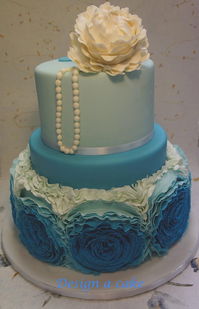 Blue ruffles wedding cakes