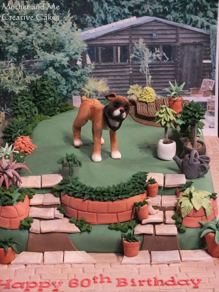Boxer Dog in Garden Cake