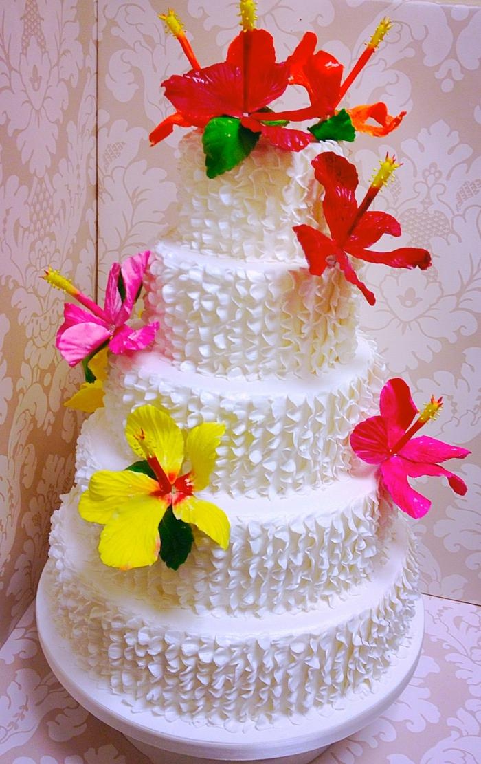 Tropical Ruffle Wedding Cake