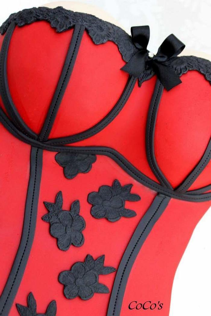 red and black lace corset cake 
