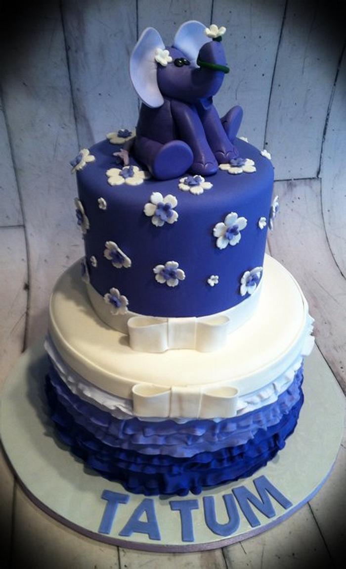 Purple ombre ruffle elephant cake