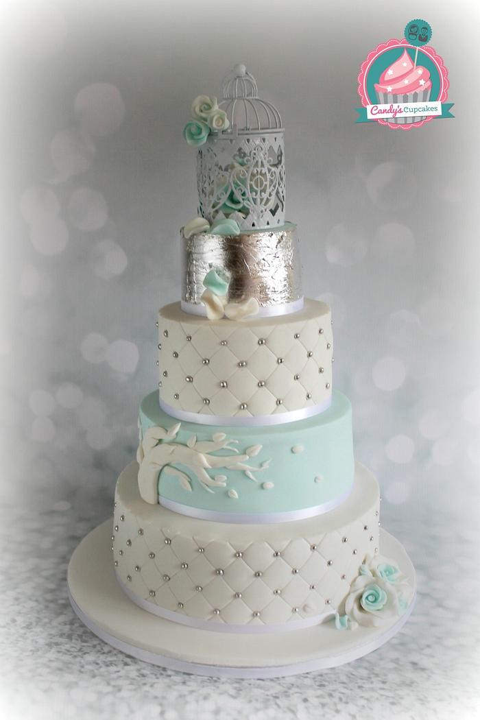 Silver and Blue Wedding Cake