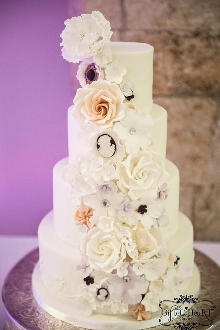 Roses and Cameo cascade wedding cake
