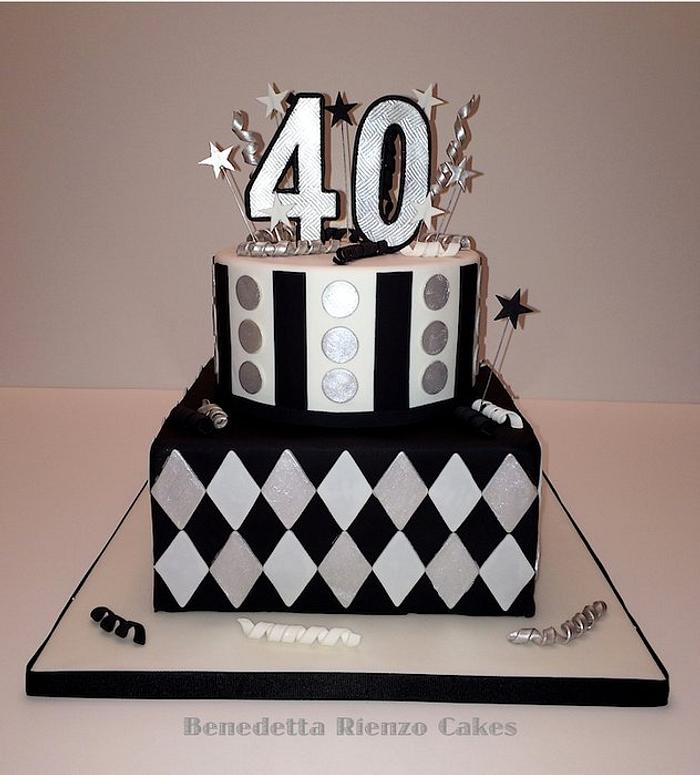 Black, White and Silver 40th Birthday Cake