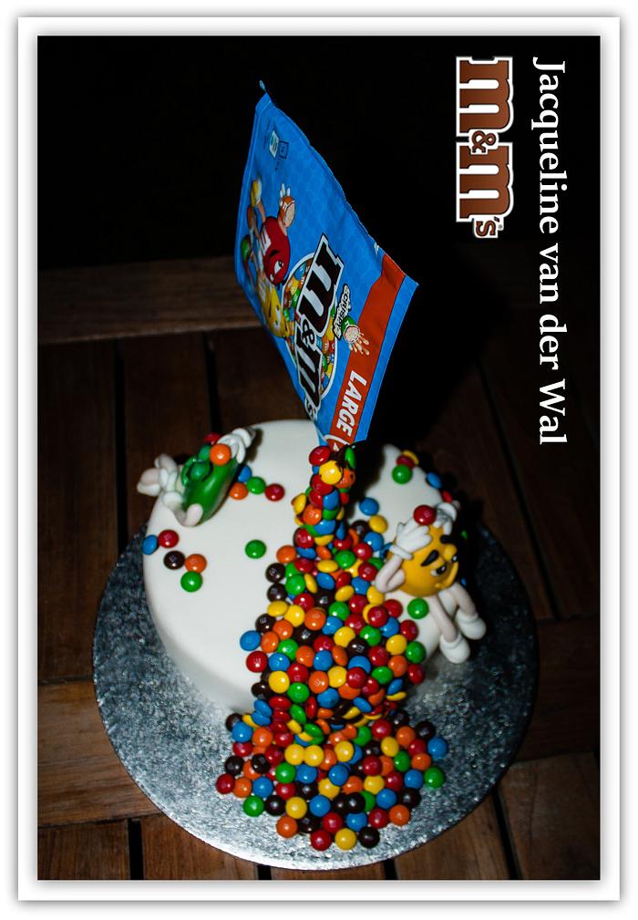 M & M chocolate cake filled with strawberry marshmallow fluff