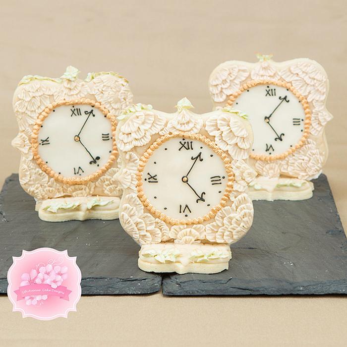 Antique Royal Icing Lace Clock Cookies
