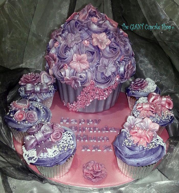 Giant cupcake in shimmery lilac and pink 