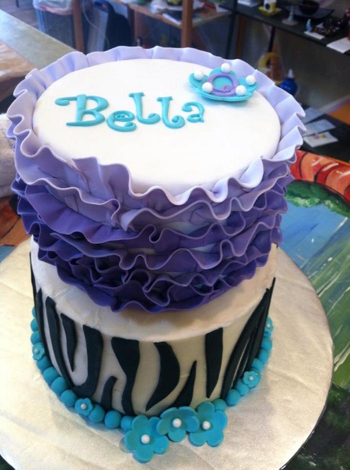Purple Ruffles & Zebra Birthday Cake