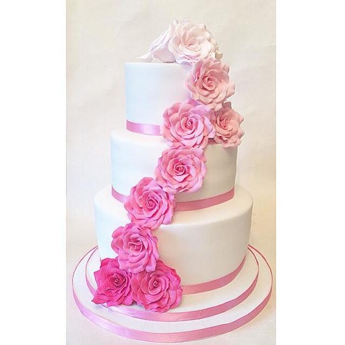 Ombre Rose Cascade Wedding Cake