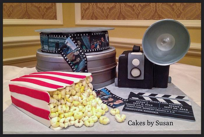 Old camera movie themed grooms cake