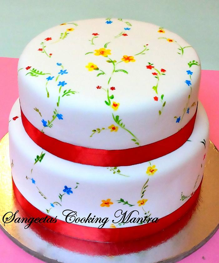 Floral hand painted cake