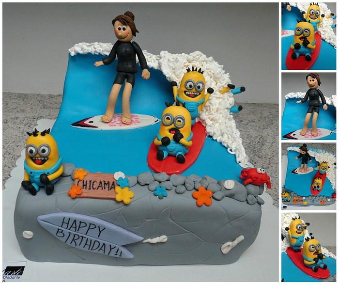 Surfing Minions cake