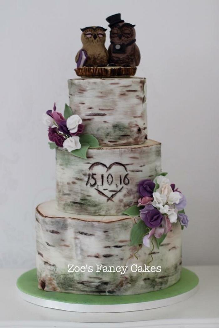 Silverbirch Wedding with Owl Topper
