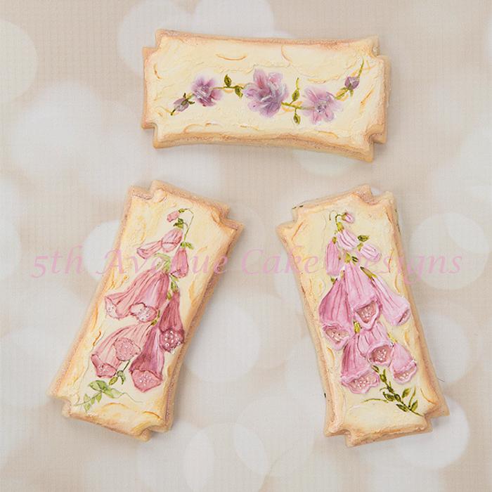 Vintage Foxglove Flower Cookies with a Stucco Background Set