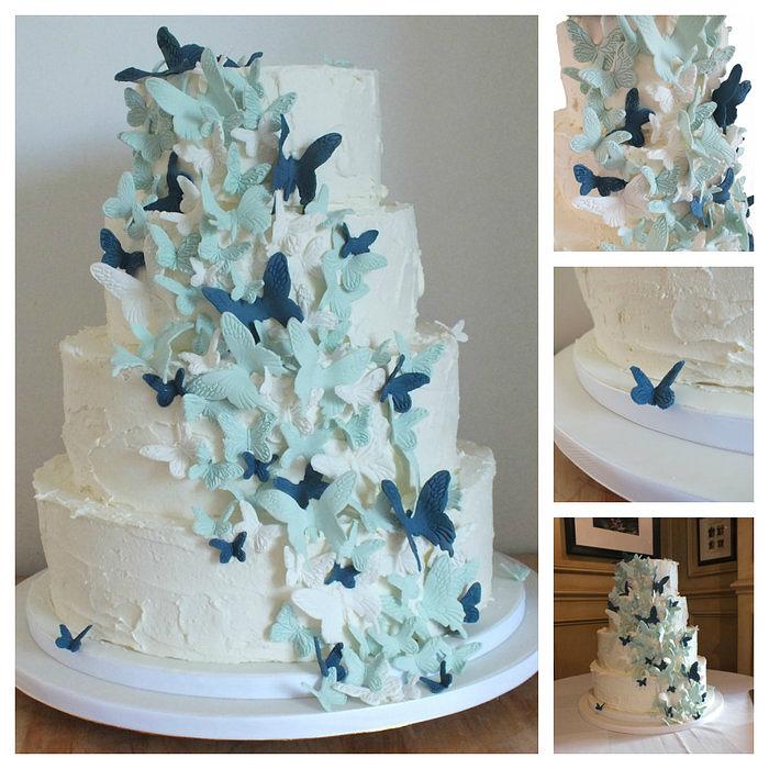 Blue butterfly wedding cake