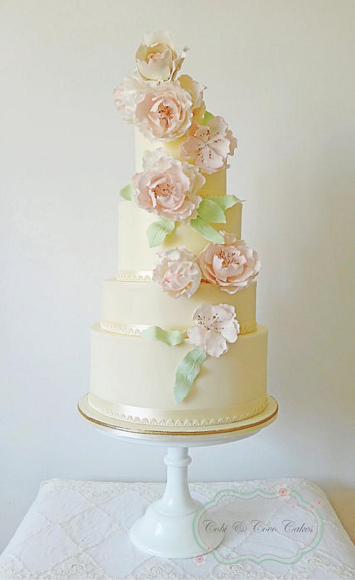 Pink Peony Wedding Cake