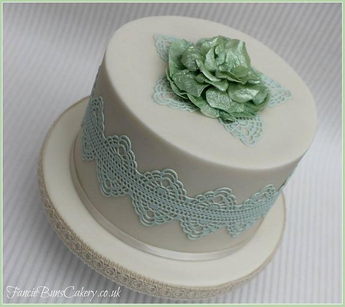 Sage Green Lace & Rice Paper Flower