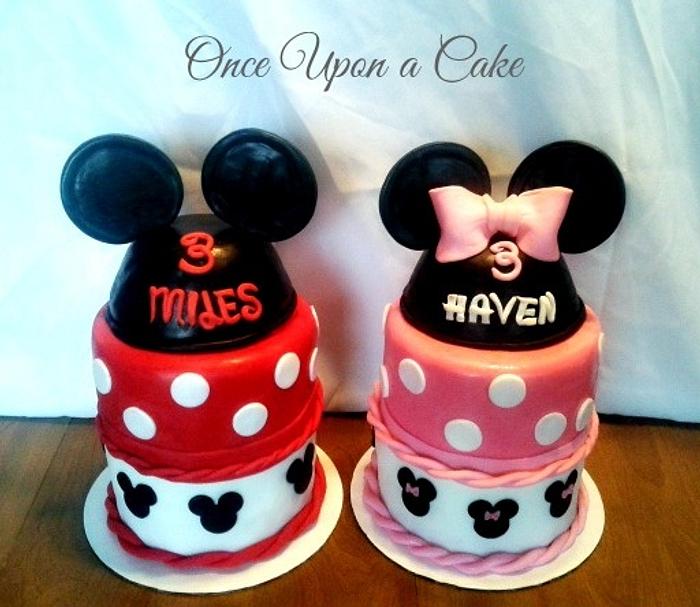 Twin Mickey & Minnie Cakes for Twins!