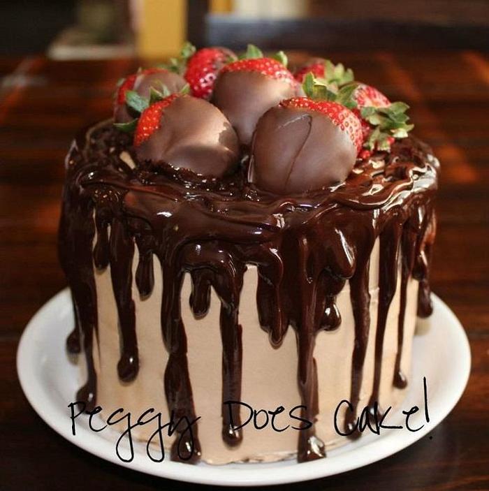 Chocolate Drizzle Mini Cake with Strawberries
