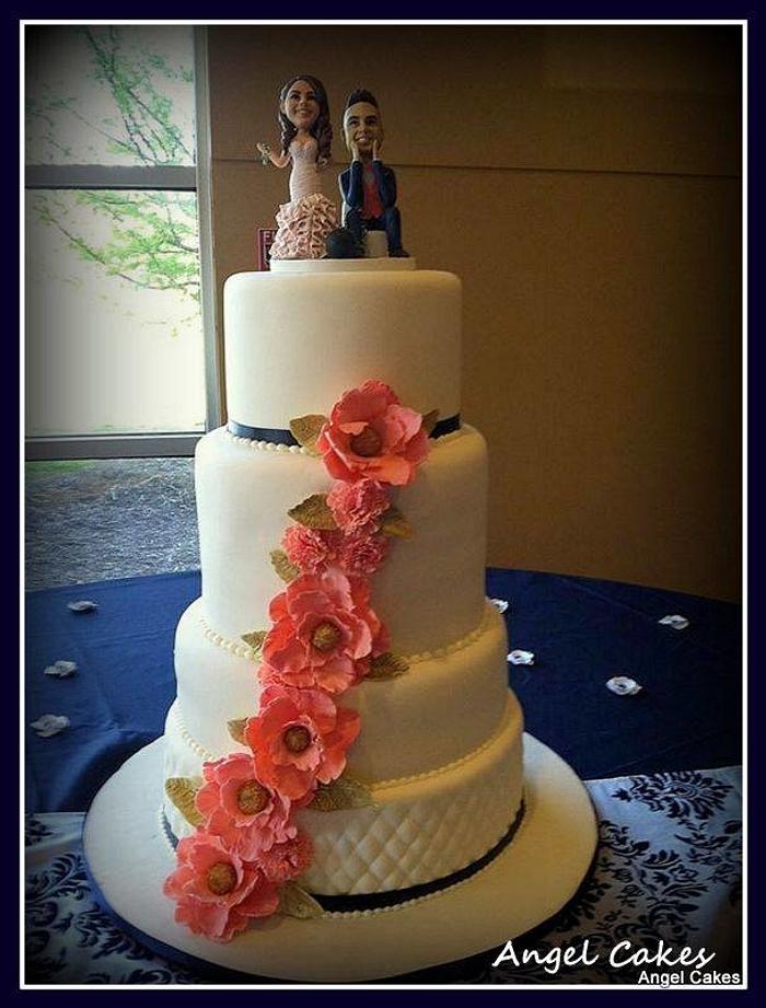 Coral and Navy Wedding Cake
