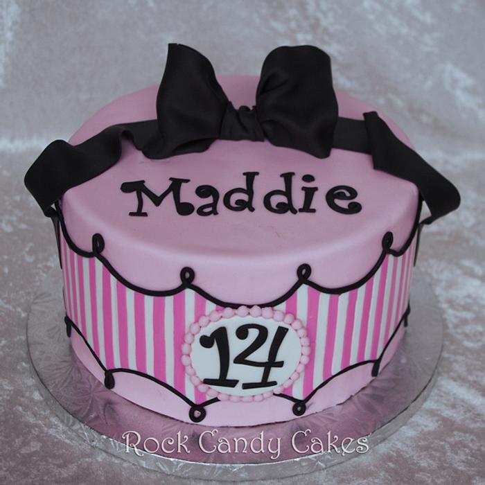 Pink and White Stripe Birthday Cake