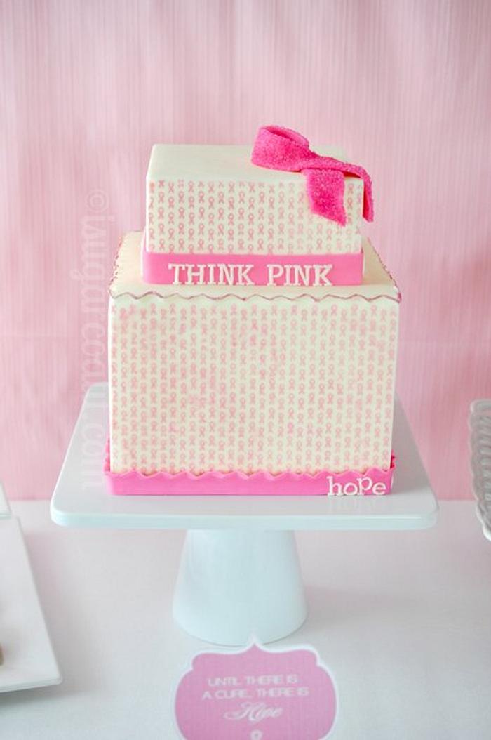 Think Pink Ribbon Cake & Sweetsscape