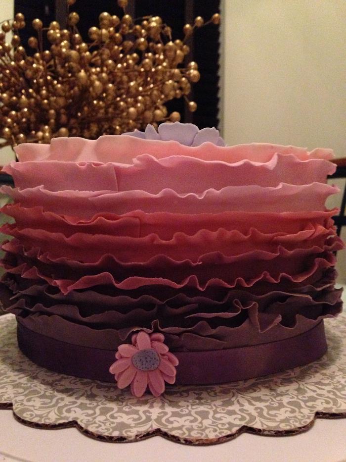 Purple ombré ruffled cake