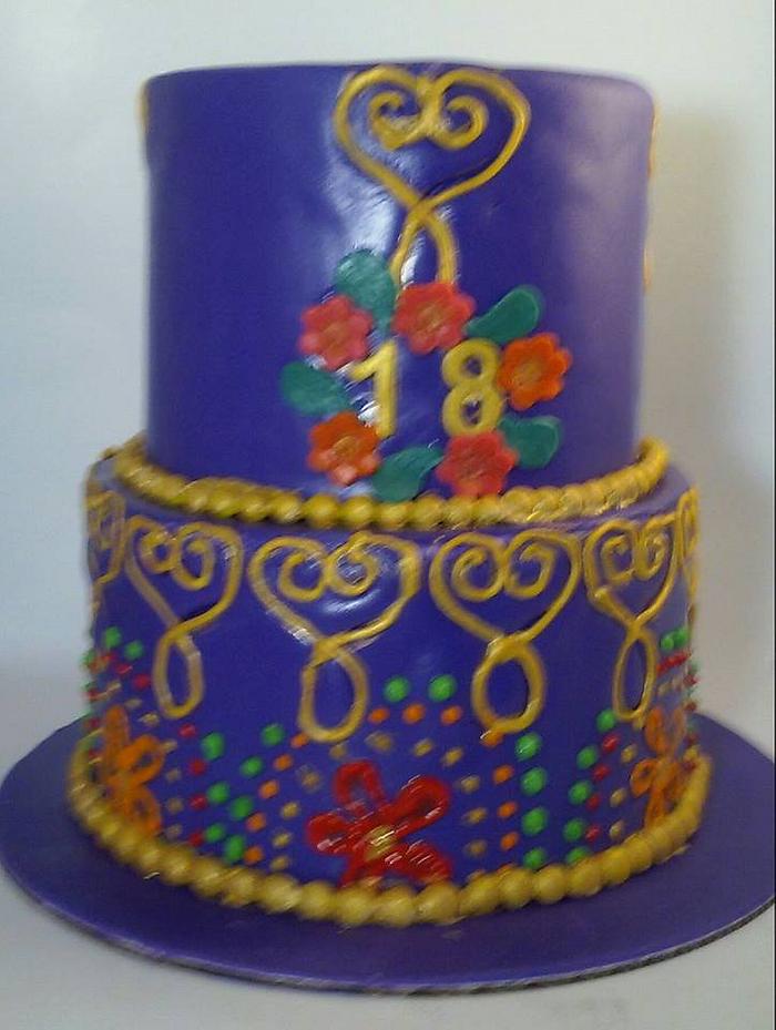 Purple and Gold Henna Inspired Cake