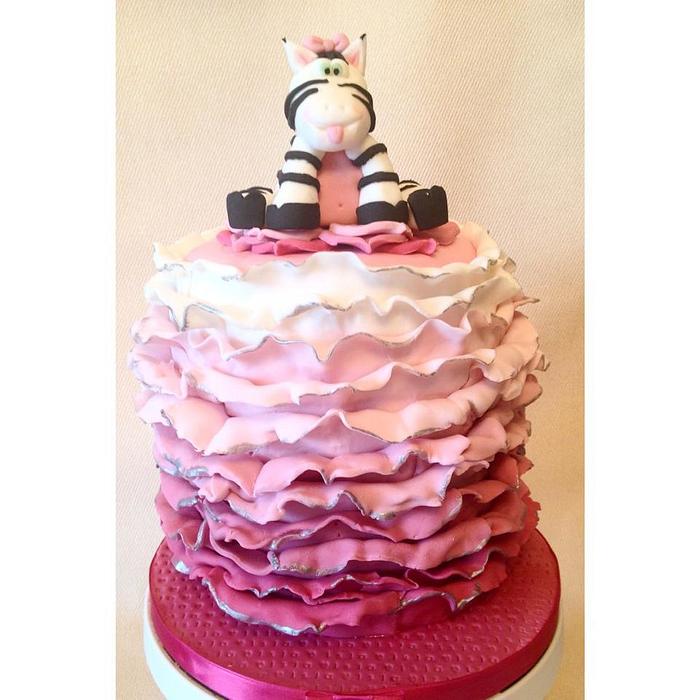 Pink Ombre Ruffle Birthday Cake