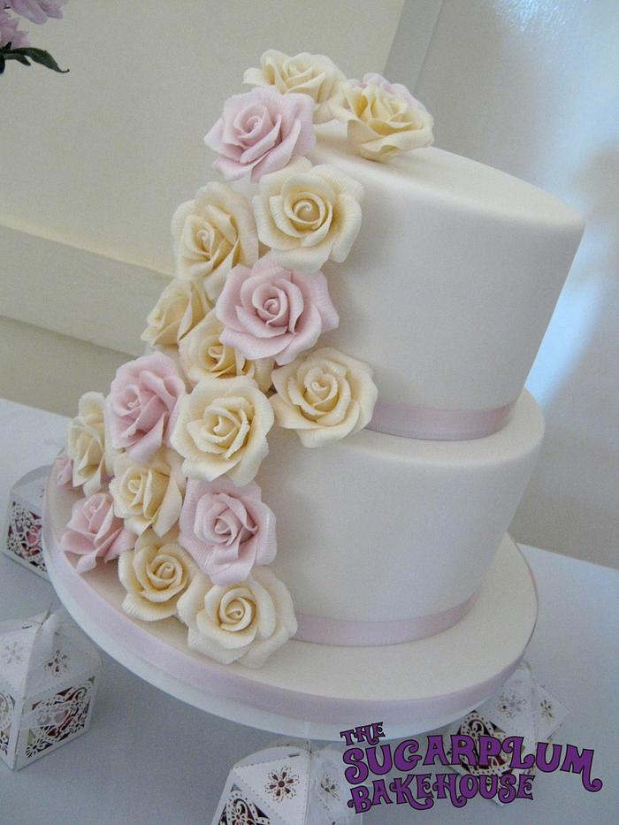 2 Tier Rose Wedding Cake Decorated Cake By Sam Harrison Cakesdecor