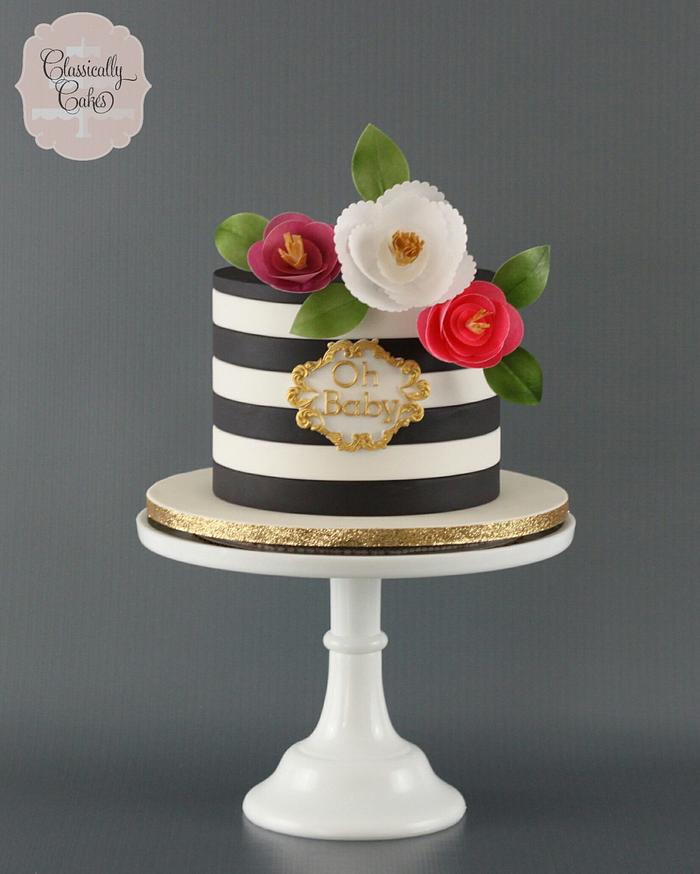 Black, White, and Gold Baby Shower Cake