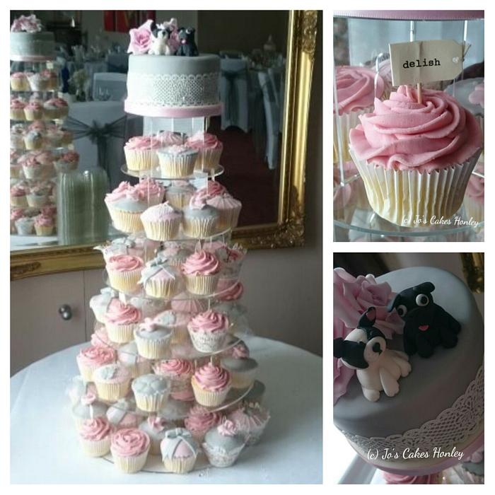 Grey and pink vintage cupcake tower