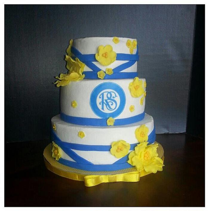 Blue and Yellow Celebration cake