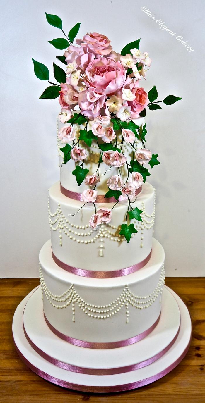 Pink floral wedding cake