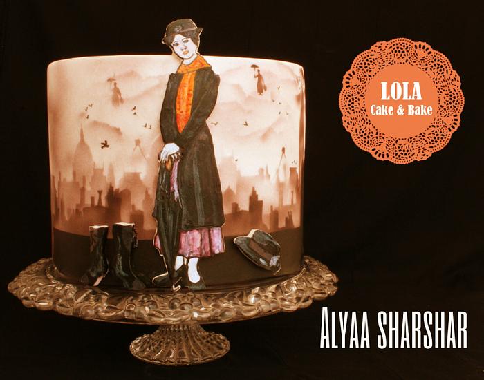 Airbrushing Mary poppins collaboration cake