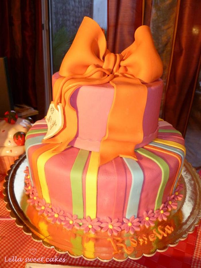 Colorful cake with bow