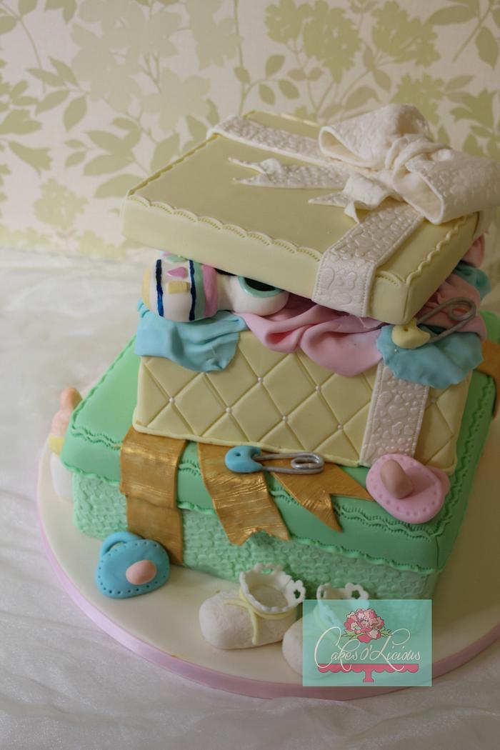 2 tier "Present" baby shower cake