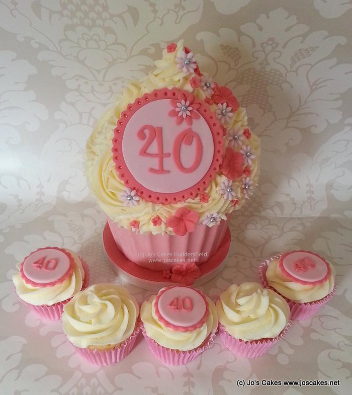 40th Birthday Pink Floral Giant Cupcake