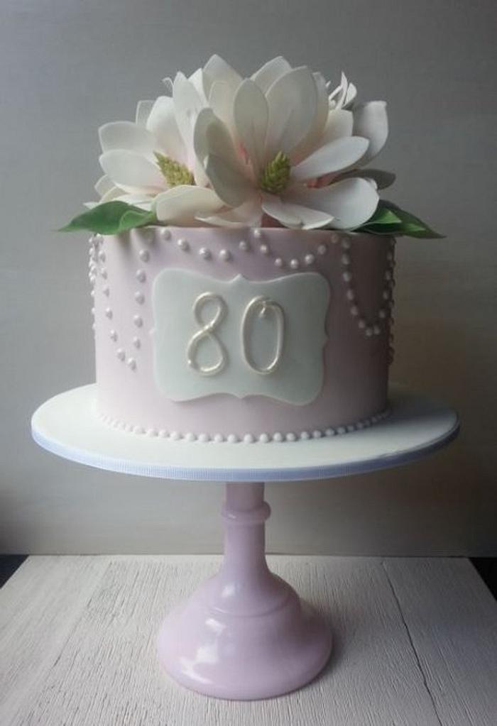 80th Birthday Cake with Sugar Magnolias
