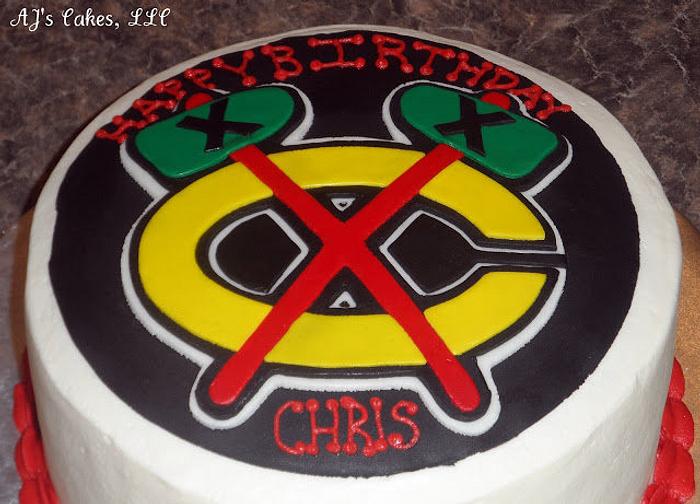 Chicago Blackhawk Hockey Cake